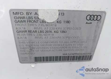 2013 Audi Q5 2.0T Premium from USA, damaged, VIN WA1LFAFP6DA084258